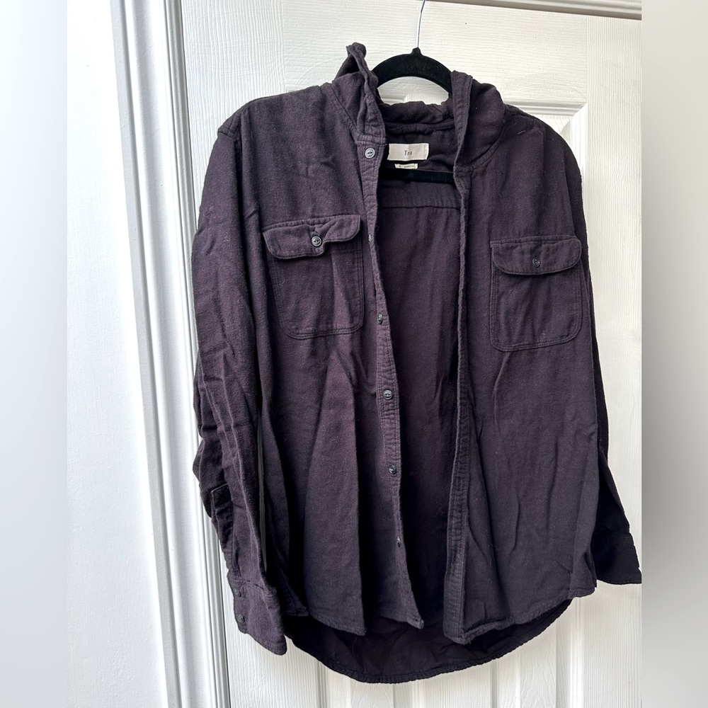 TNA FLANNEL HOODED SHIRT DARK PURPLE SIZE MEDIUM